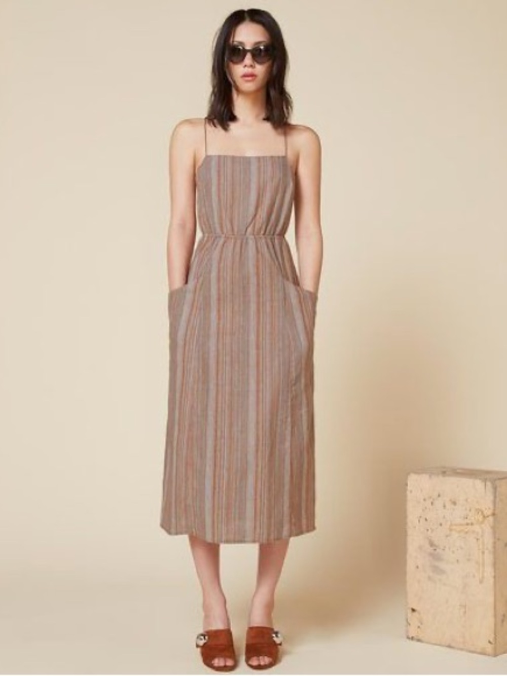 NWT Reformation Mandalay Striped Midi Dress Pockets Linen Size 6